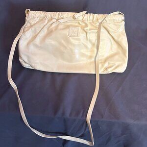 Anne Klein for Calderon Small Ivory Leather Clutch Hand Bag Purse Vtg Handbag